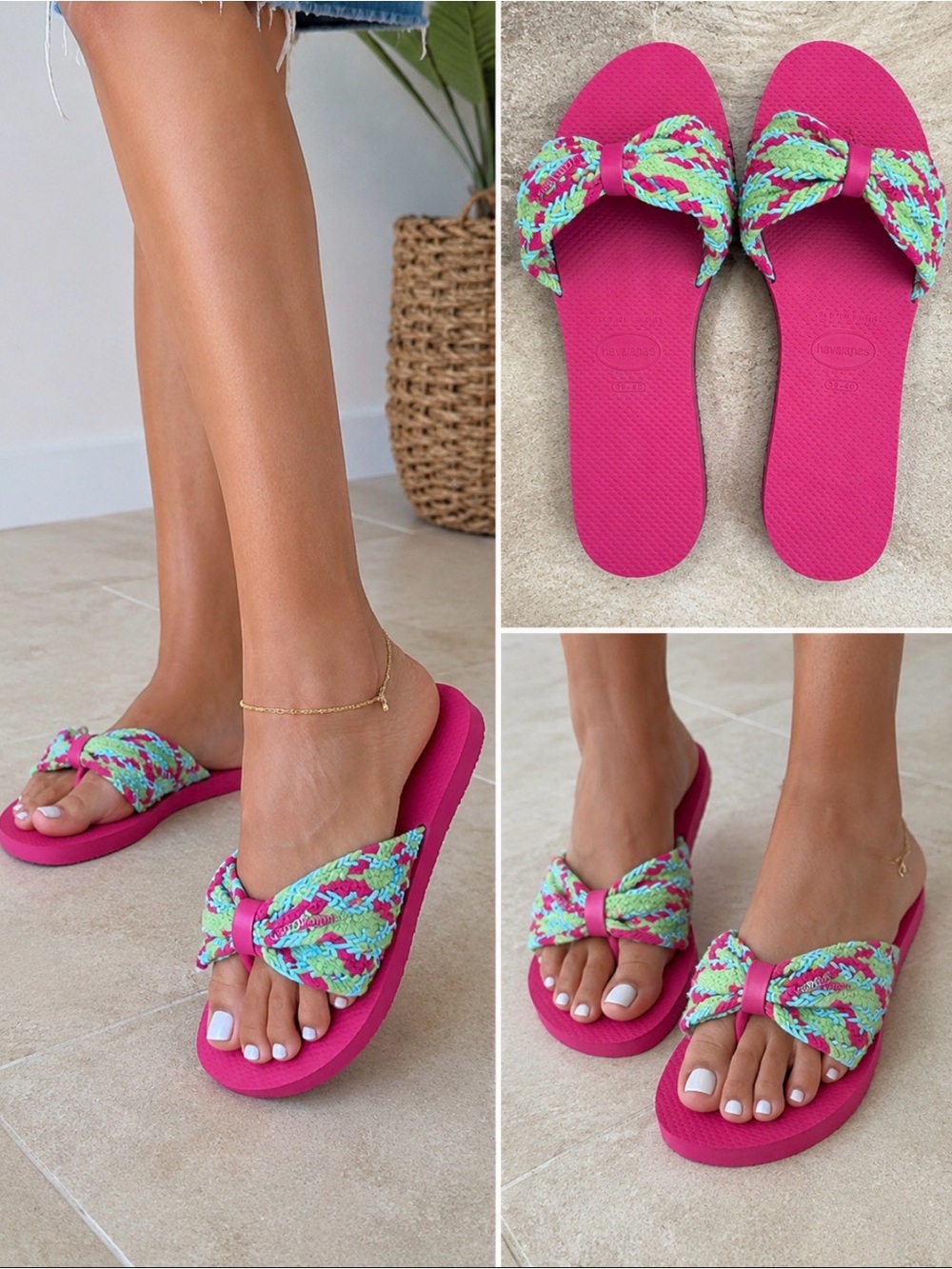 Havaianas Pink Woven Bow Sandals – Women’s Size 9/10 – NEW